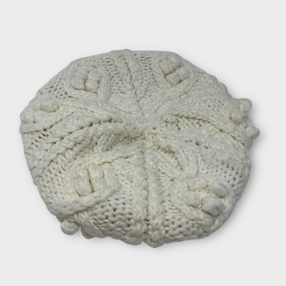 Chunky Cable Knit Cap Hat Preppy French Girl Hat Beret in Ivory - Picture 1 of 4